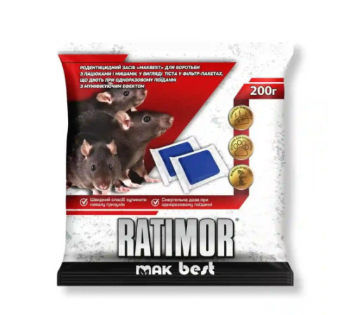 Родентицид Ратімор/Ratimor тісто  200г/50шт